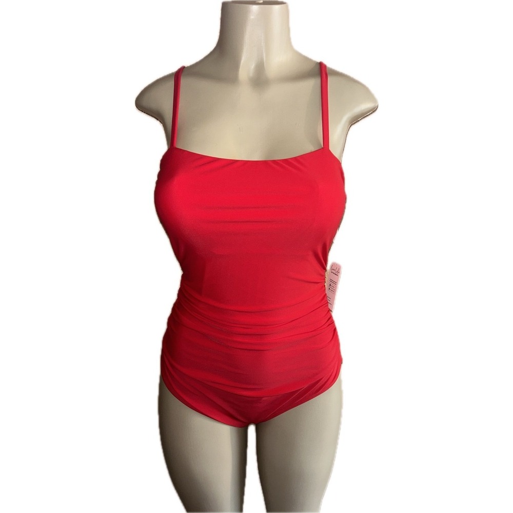 Cupshe Red Ruched Square Neck One Piece Swimsuit Strappy Back NWT